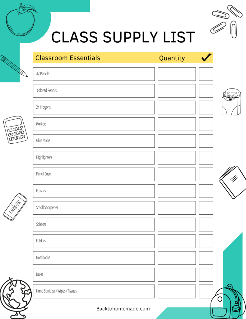 Class Supply List Printables