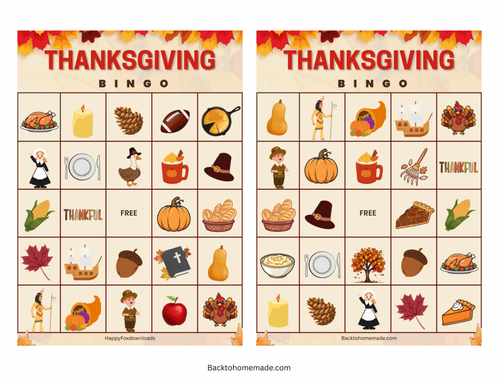 Free Thanksgiving Bingo Cards