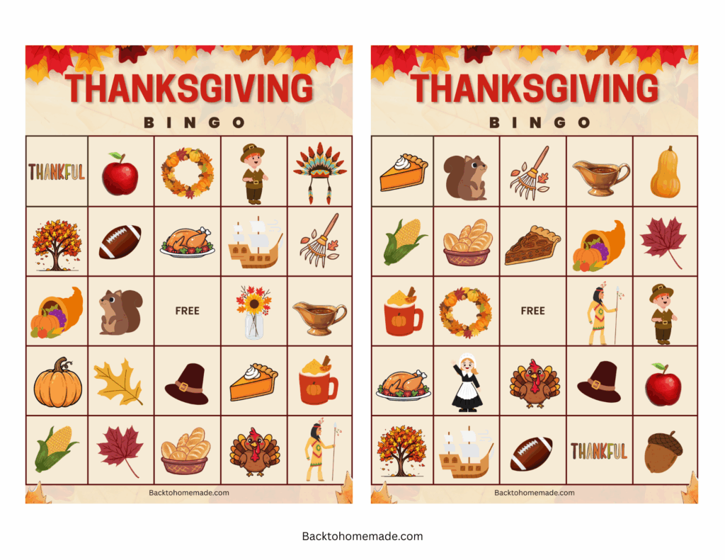 Free Thanksgiving Bingo Cards